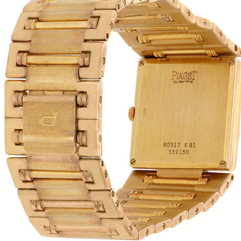 Piaget Dancer 80317 18K Gold Square Champagne Dial Integrated Bracelet Watch – Assay Jewelers