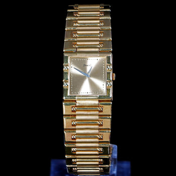 Piaget Dancer 80317 18K Gold Square Champagne Dial Integrated Bracelet Watch – Assay Jewelers