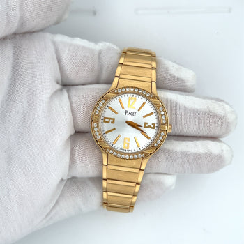 Piaget Polo Ladies 32mm Watch in 18K Yellow Gold With Diamond Bezel and Piaget Papers – Assay Jewelers