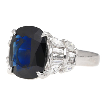 Platinum 7.52 Carat Cushion Cut Blue Sapphire and Diamond Engagement Ring – Assay Jewelers
