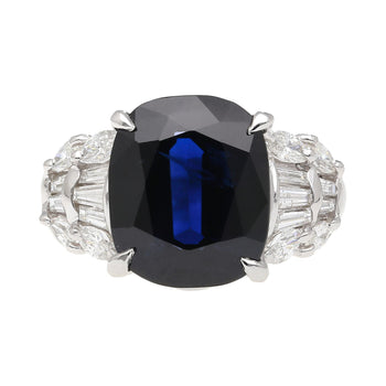Platinum 7.52 Carat Cushion Cut Blue Sapphire and Diamond Engagement Ring – Assay Jewelers
