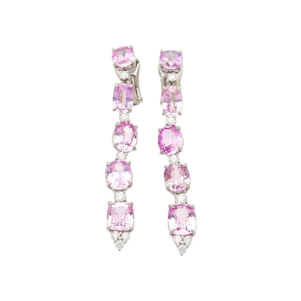 Platinum Set Color Changing Natural Pink Padparadscha Sapphire Dangle Earrings