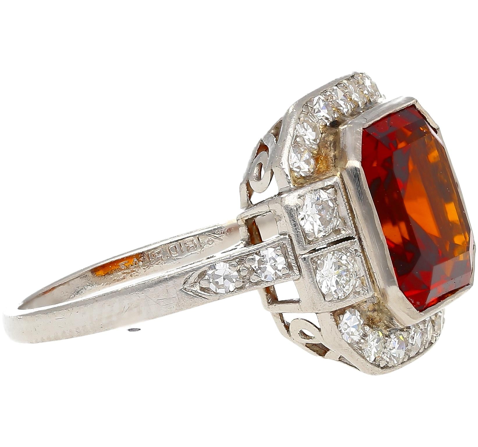 Platinum Vintage Retro 4.42 Carat Citrine Bezel & Diamond Halo Ring