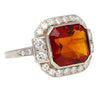 Platinum Vintage Retro 4.42 Carat Citrine Bezel & Diamond Halo Ring