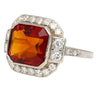 Platinum Vintage Retro 4.42 Carat Citrine Bezel & Diamond Halo Ring