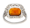 Platinum Vintage Retro 4.42 Carat Citrine Bezel & Diamond Halo Ring