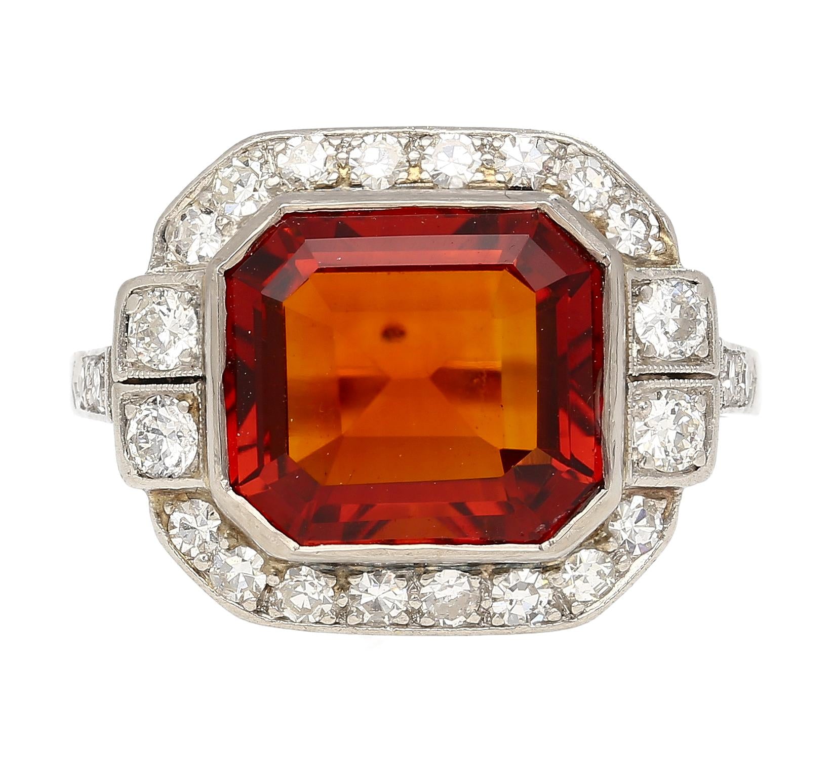 Platinum Vintage Retro 4.42 Carat Citrine Bezel & Diamond Halo Ring