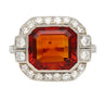 Platinum Vintage Retro 4.42 Carat Citrine Bezel & Diamond Halo Ring