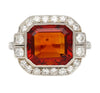 Platinum Vintage Retro 4.42 Carat Citrine Bezel & Diamond Halo Ring