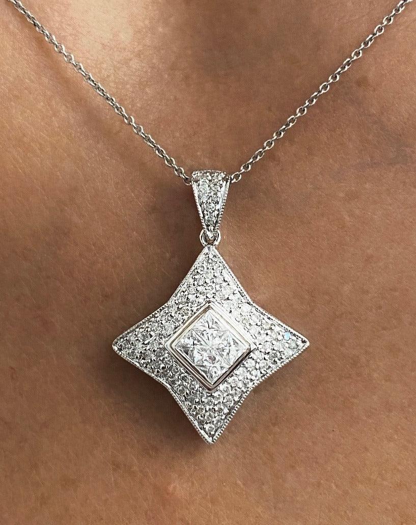 Princess Cut White Gold Diamond Star Necklace in 18k White Gold - ASSAY