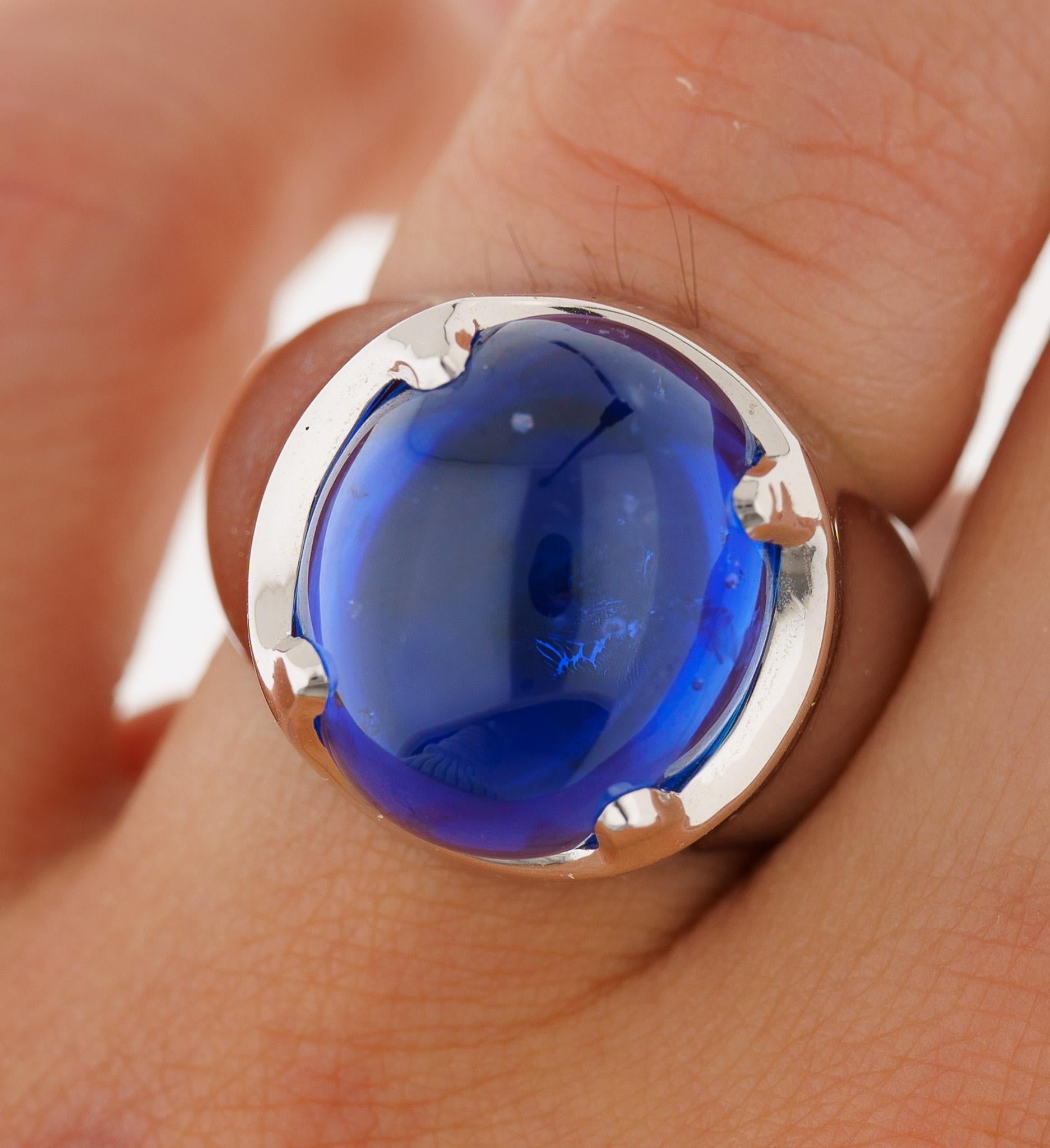 Rare 29.51 Carat No Heat Ceylon Blue Sapphire Cabochon Solitaire Mens Ring