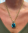 Rare GIA Certified 50 Carat Greenish Blue Zircon Pendant Necklace with Diamonds in Platinum & 18K Yellow Gold