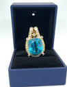 Rare GIA Certified 50 Carat Greenish Blue Zircon Pendant Necklace with Diamonds in Platinum & 18K Yellow Gold