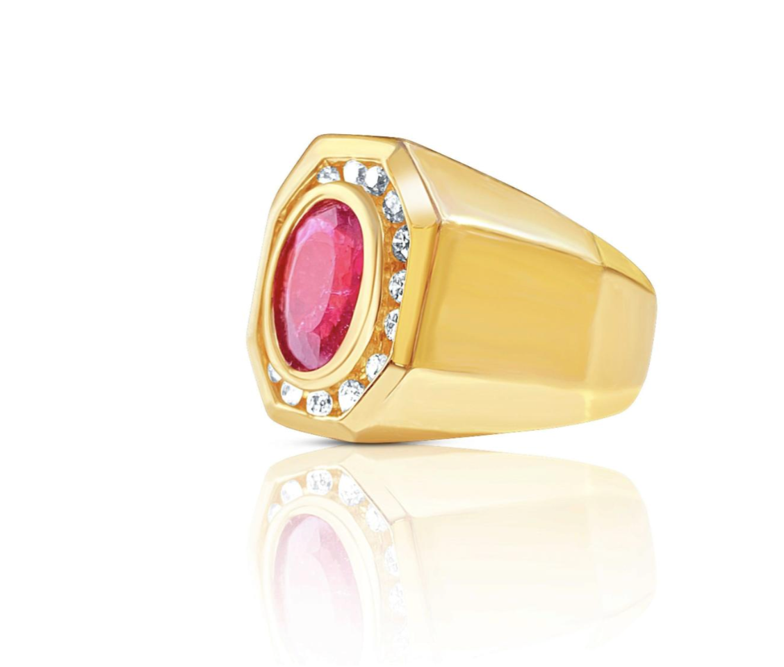 Reserved For SUGE (installment #4) - Rubellite Tourmaline Mens Gypsy Style Ring in 14k gold-Rings-ASSAY