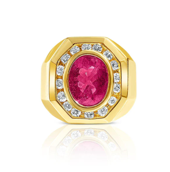 Reserved For SUGE (installment #3) - Rubellite Tourmaline Mens Gypsy Style Ring in 14k gold-ASSAY