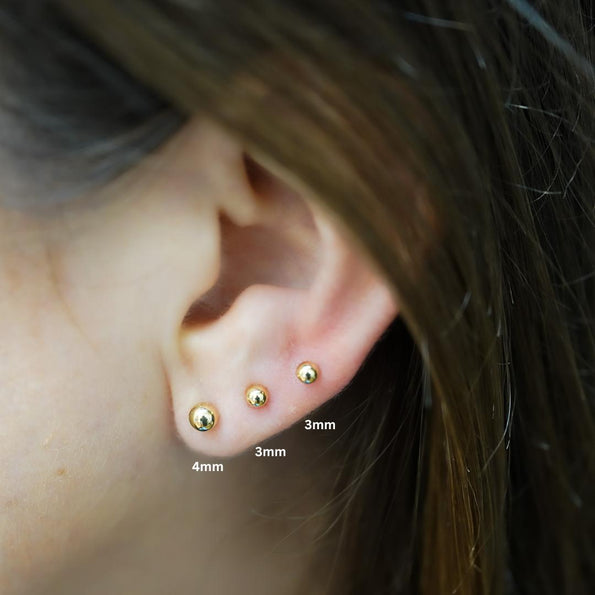 Reversible 4mm 14K Gold Ball Stud & Clover Screw Back Single Stud Earring