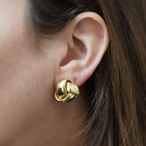 Roberto Coin Knot 18K Yellow Gold Stud Earrings Clip On Lever Backs