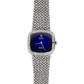 Rolex Cellini 4082 Blue Vignette Dial 24mm Woven 18K White Gold Mesh Watch – Assay Jewelers