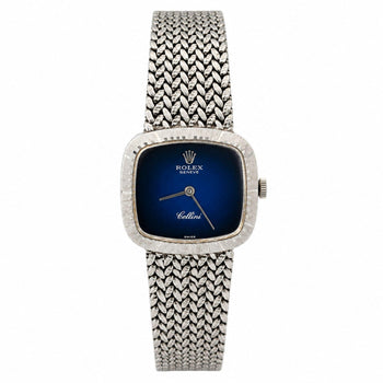 Rolex Cellini 4082 Blue Vignette Dial 24mm Woven 18K White Gold Mesh Watch – Assay Jewelers