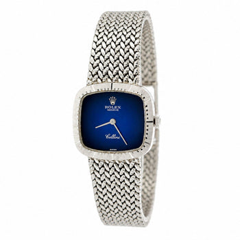 Rolex Cellini 4082 Blue Vignette Dial 24mm Woven 18K White Gold Mesh Watch – Assay Jewelers