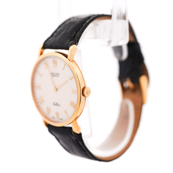 Rolex Cellini Ivory Jubilee 32mm Dial 18K Gold On Leather Watch