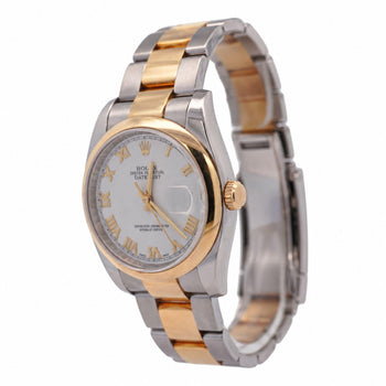 Rolex Datejust 116203 36mm White Roman Dial Two-Tone 18K Gold Oyster Watch – Assay Jewelers