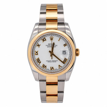 Rolex Datejust 116203 36mm White Roman Dial Two-Tone 18K Gold Oyster Watch – Assay Jewelers