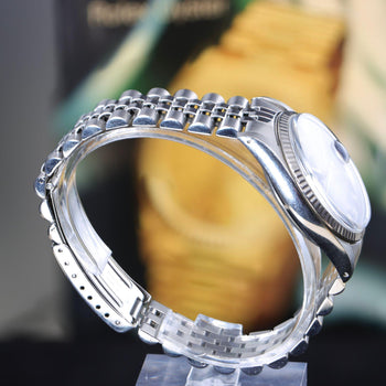 Rolex Datejust 16014 Blue Vignette Diamond Dial 36mm Steel White Gold Watch – Assay Jewelers