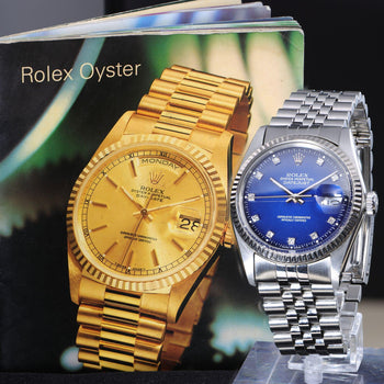 Rolex Datejust 16014 Blue Vignette Diamond Dial 36mm Steel White Gold Watch – Assay Jewelers