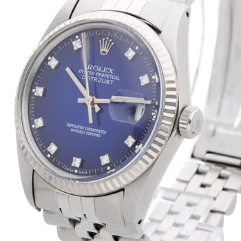 Rolex Datejust 16014 Blue Vignette Diamond Dial 36mm Steel White Gold Watch – Assay Jewelers