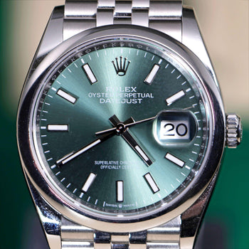 Rolex Datejust 36mm 126200 Mint Green Dial Steel 2023 Jubilee Watch – Assay Jewelers