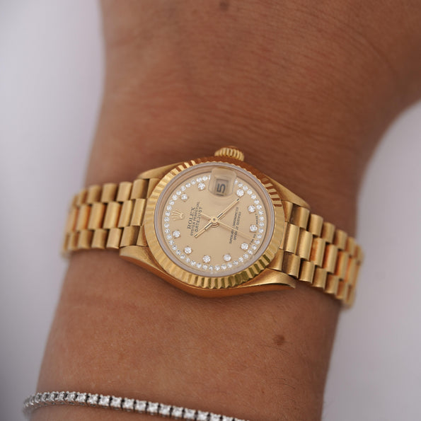 Rolex Datejust Presidential Champagne 18K Gold Diamond Dial Fluted Watch