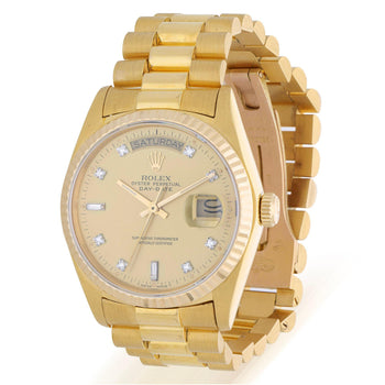 Rolex Day-Date 18038 Champagne Diamond Dial 18K Gold 36mm Circa 1978 Watch – Assay Jewelers