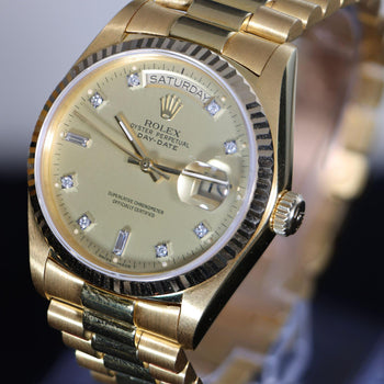 Rolex Day-Date 18038 Champagne Diamond Dial 18K Gold 36mm Circa 1978 Watch – Assay Jewelers