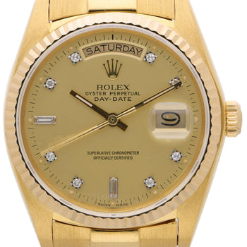 Rolex Day-Date 18038 Champagne Diamond Dial 18K Gold 36mm Circa 1978 Watch – Assay Jewelers