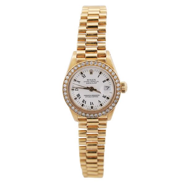 Rolex OP DateJust Presidential White Diamond Bezel 18K Gold Watch