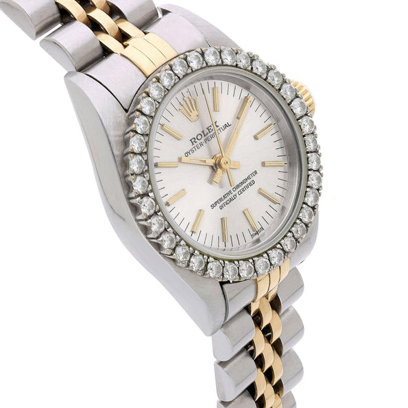Rolex Oyster Perpetual 26mm Diamond Bezel 18K Two Tone Gold Jubilee Ladies Watch