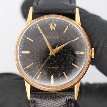 Rolex Speckled Gold Dial 33MM 18K Gold Precision Leather Watch – Assay Jewelers