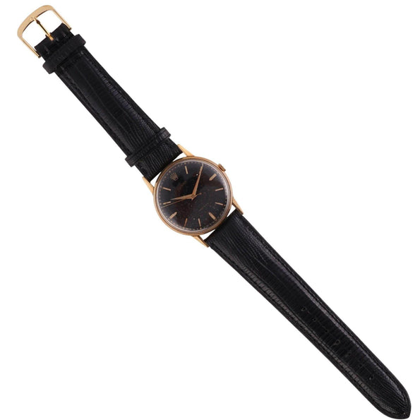 Rolex Speckled Gold Dial 33MM 18K Gold Precision Leather Watch