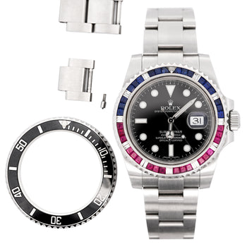 Rolex Submariner Date 116610 USA "4th of July" Ruby Sapphire Diamond Bezel Watch w Papers – Assay Jewelers