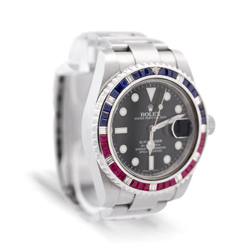 Rolex Submariner Date 116610 USA "4th of July" Ruby Sapphire Diamond Bezel Watch w Papers – Assay Jewelers