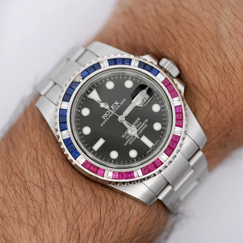 Rolex Submariner Date 116610 USA "4th of July" Ruby Sapphire Diamond Bezel Watch w Papers – Assay Jewelers