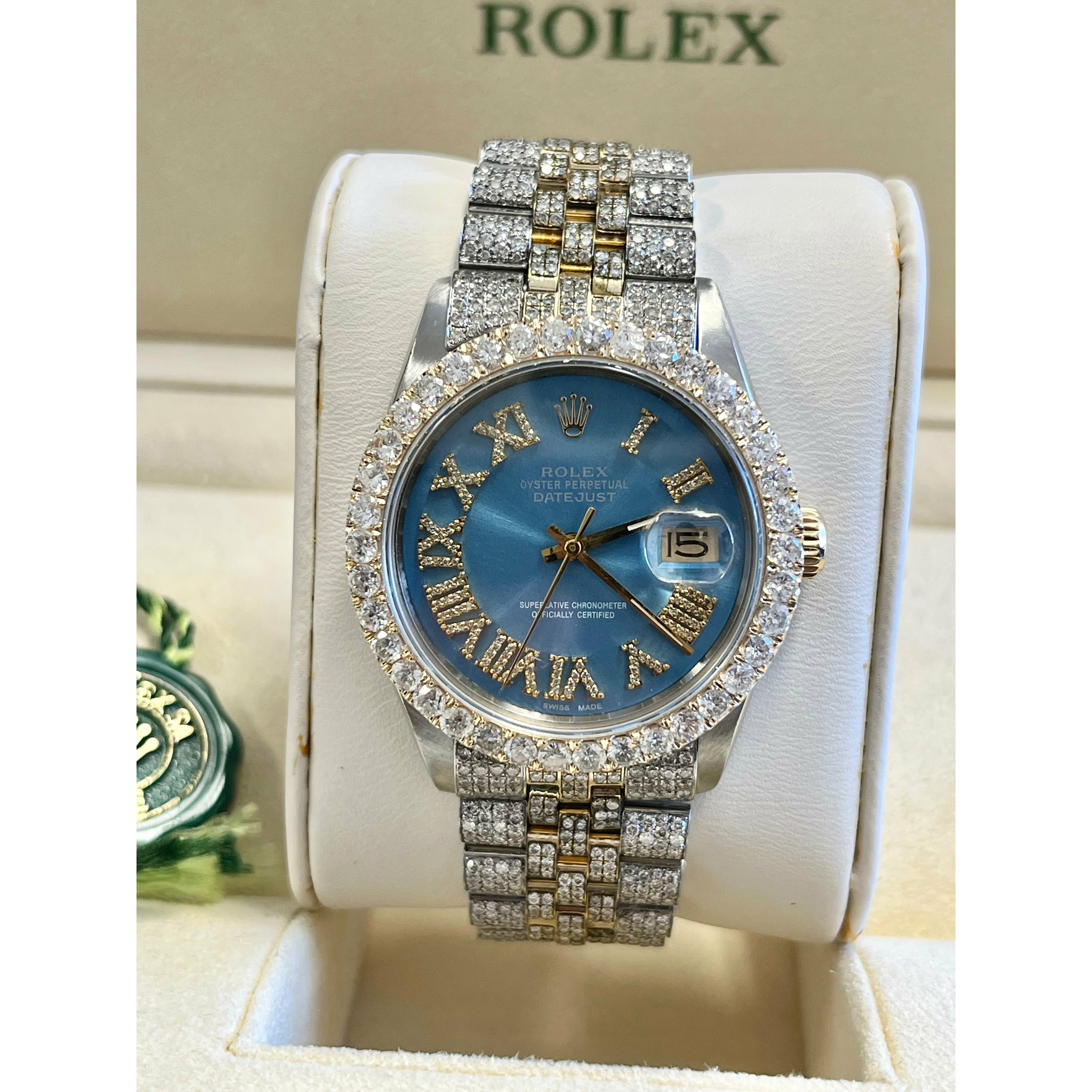 Rolex Tiffany Blue Fully Iced Out Diamond Datejust Watch-Watches-ASSAY