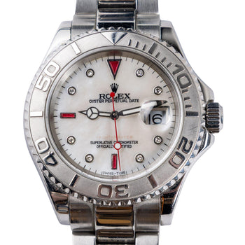 Rolex Yachtmaster 16622 40mm Platinum Bezel Ruby Gem Dial Steel Oyster Watch – Assay Jewelers