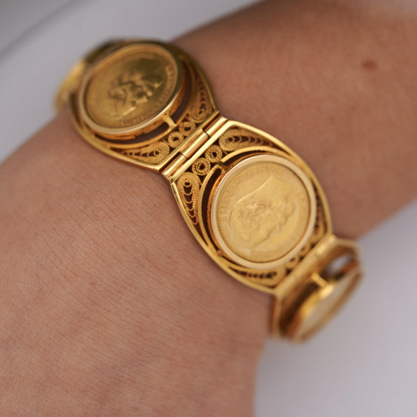 Russian Imperial 10 Ruble Nicholas II 1898 22K & 18K Gold Coin Bracelet