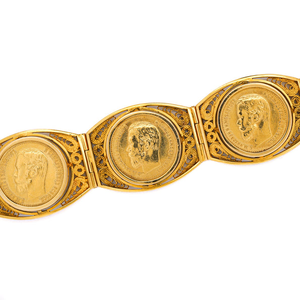 Russian Imperial 10 Ruble Nicholas II 1898 22K & 18K Gold Coin Bracelet