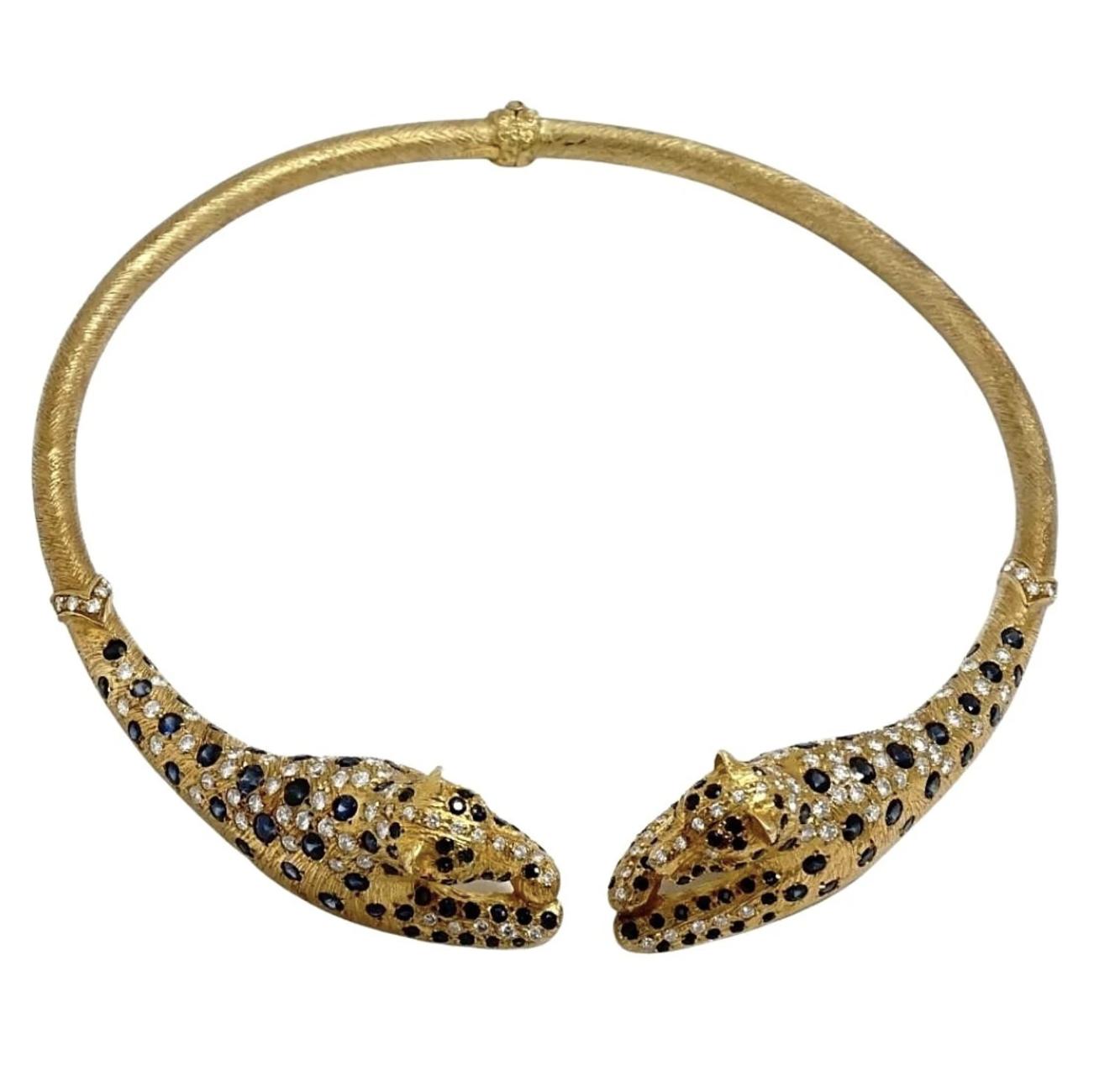 Sapphire and Diamond 18K Gold Leopard Motif Choker Necklace – ASSAY