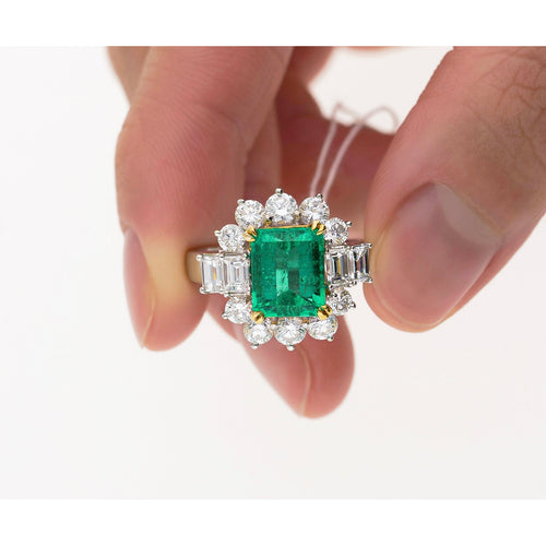 Semi Mount 1.87 Carat TW Round & Emerald Cut Diamond Halo Ring