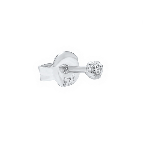 Single Stud 2.5mm Round Tiny Natural Diamond Earring in 925 Sterling Silver