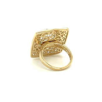 Sky Blue Topaz and Diamond Ring in 14K Gold Curved Filigree Wide Frame – Assay Jewelers